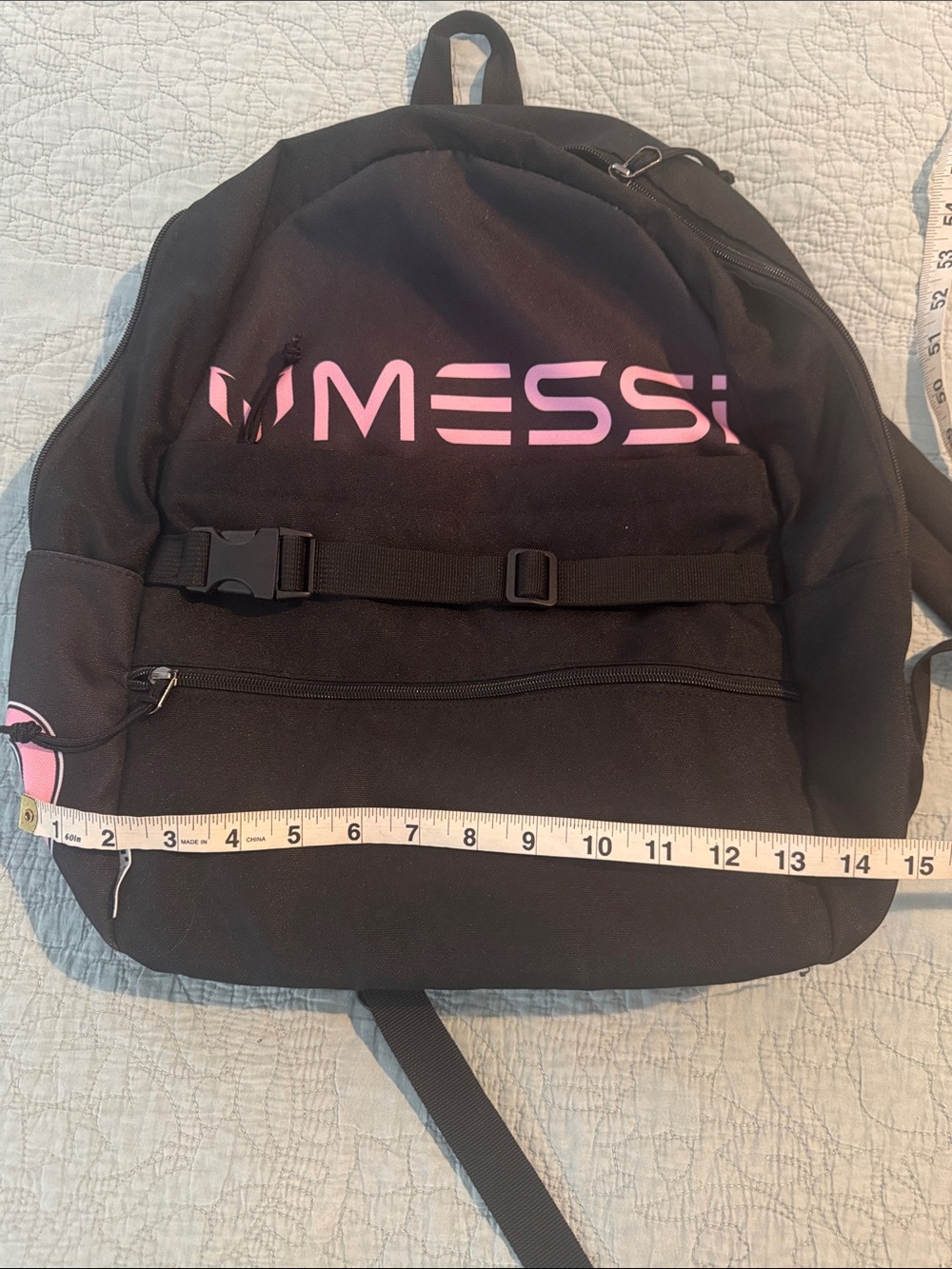 MESSI Black Backpack with Pink Logo - Unisex Everyday Backpack - Picture 11 of 12